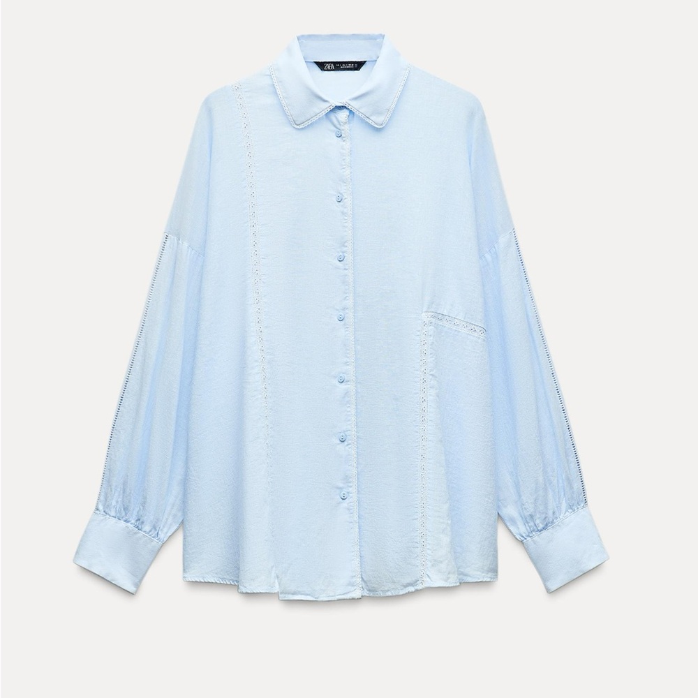 Zara linen blend lace insert Blouse